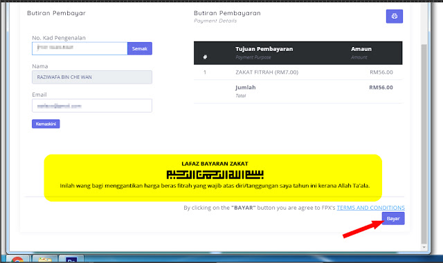 Tekan butang BAYAR untuk buat pembayaran kepada Lembaga Zakat
