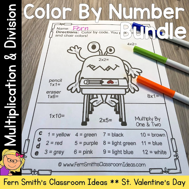 Click Here to Download This St. Valentine's Day Color By Number Love Monsters Multiplication and Division Bundle Resource to Use with Your Students Today!