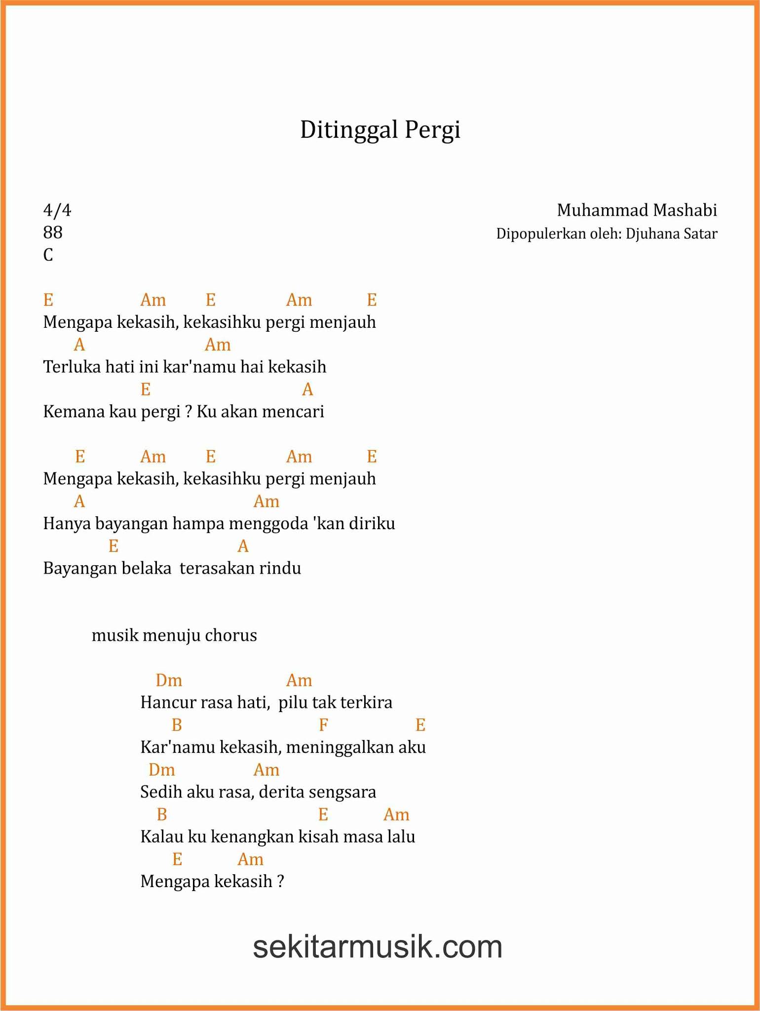 Chord Lagu Ditinggal Pergi Djuhana Satar SEKITAR MUSIK