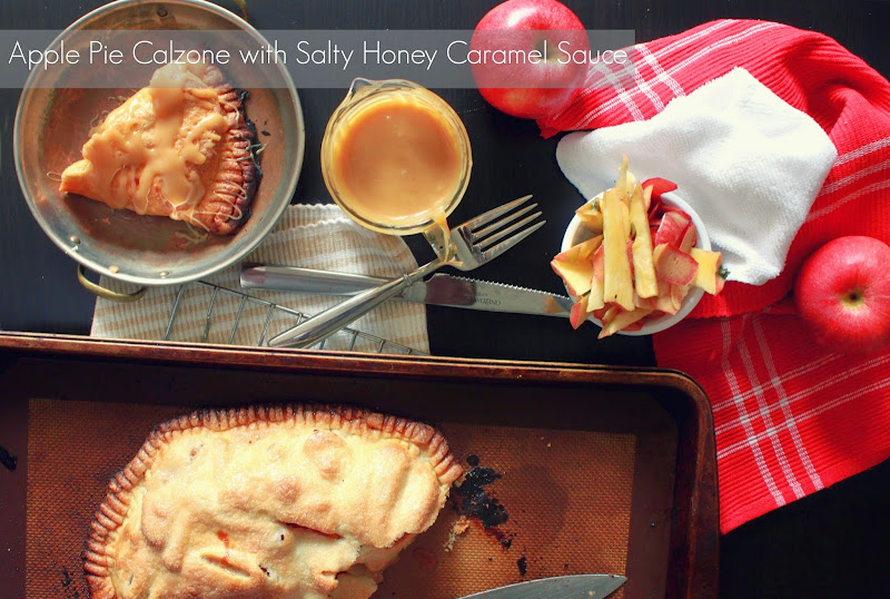 apple pie calzone and salty honey caramel sauce