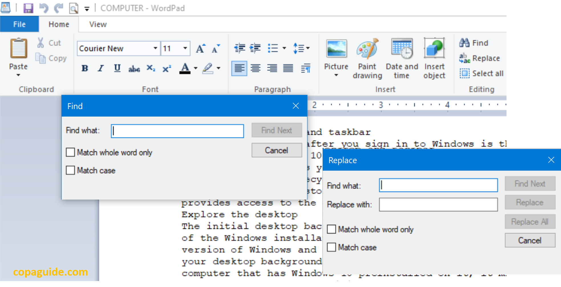COPAGuide How to use Wordpad Features