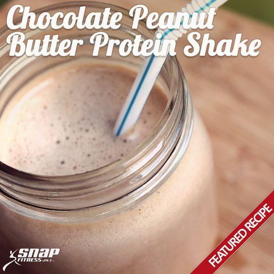 Chocolate Peanut Butter Protein Shake Ingredients: 1 Scoop chocolate protein powder 1 Cup choice of milk (almond, skim, soy) 2 Tbsp natural peanut butter 5 ice cubes