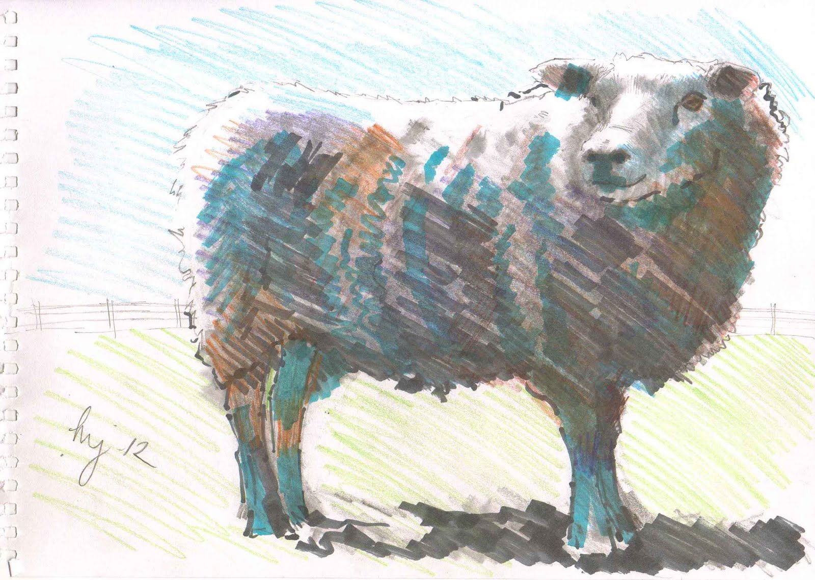 Art by Mike Jory Sheep Pencil Drawing with a mix of Copic Markers and
