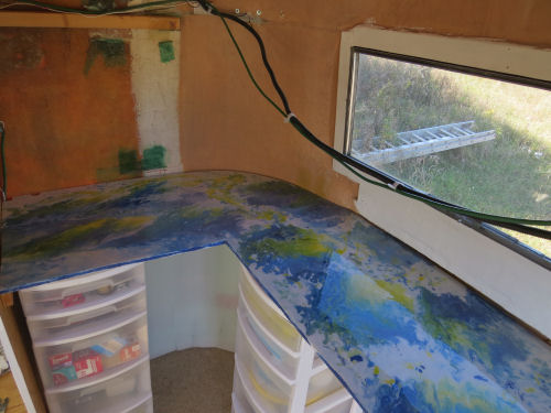 resin over acrylic pour trailer kitchen countertop