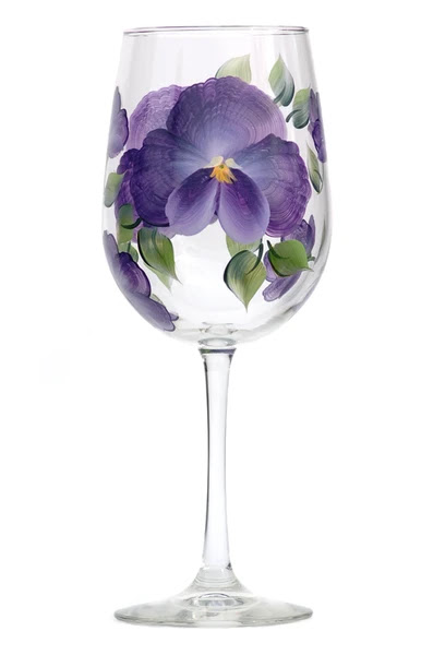 Purple Pansy Flower Hand Painted Wine Glasses