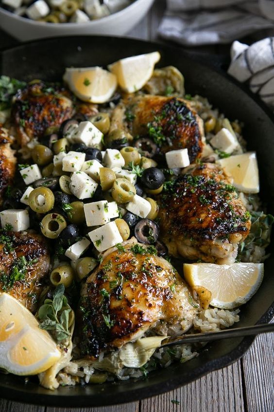One Pot olive Chicken with Lemon Rice Recipe Easy