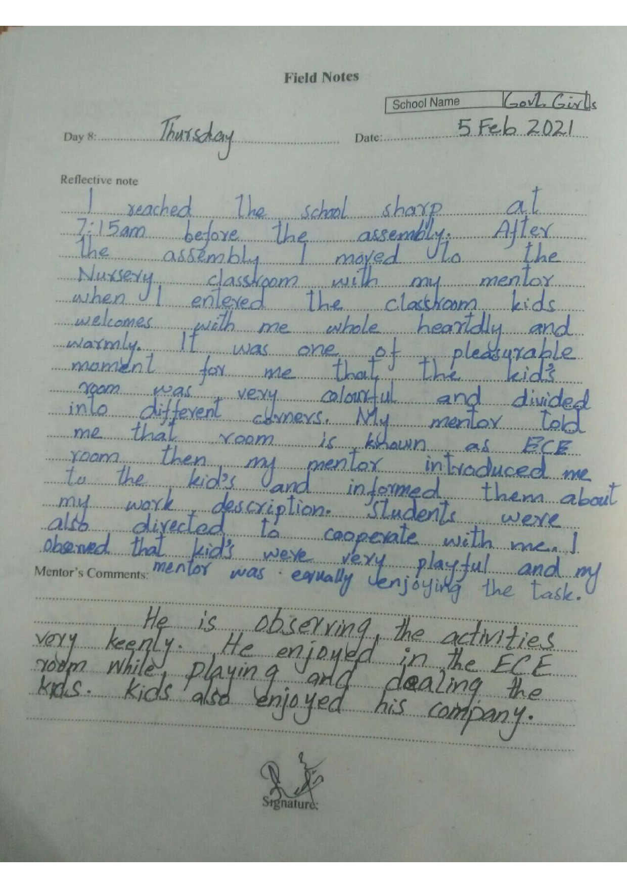 AIOU B.ED Teaching Practice I 8607 Solved 14 Field notes in pdf