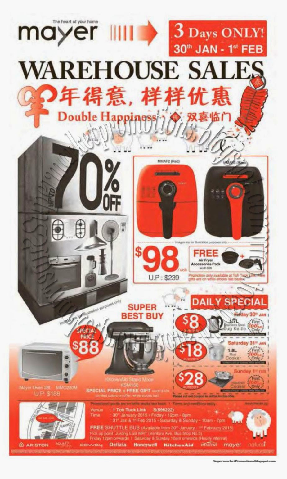 Mayer Warehouse Sales 3 Days Only! 30 January 01 February 2015