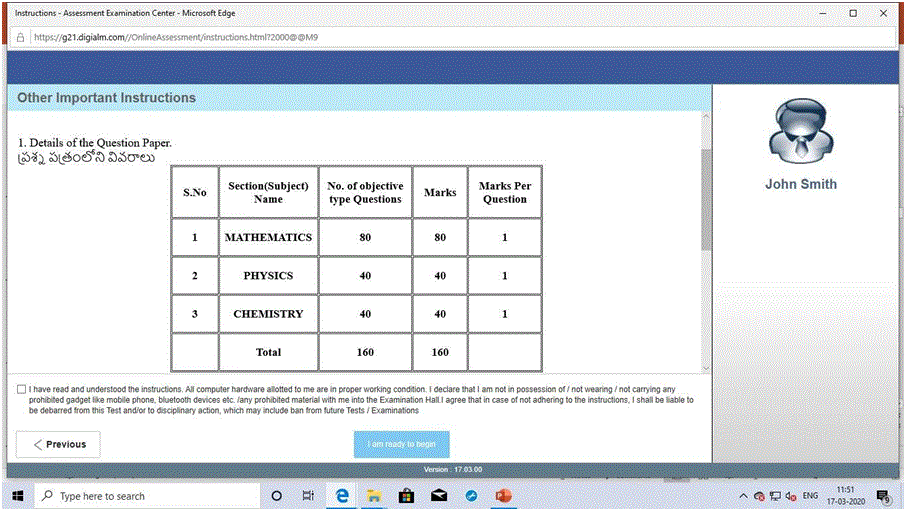 TS Eamcet Test Specific Instructions 2024