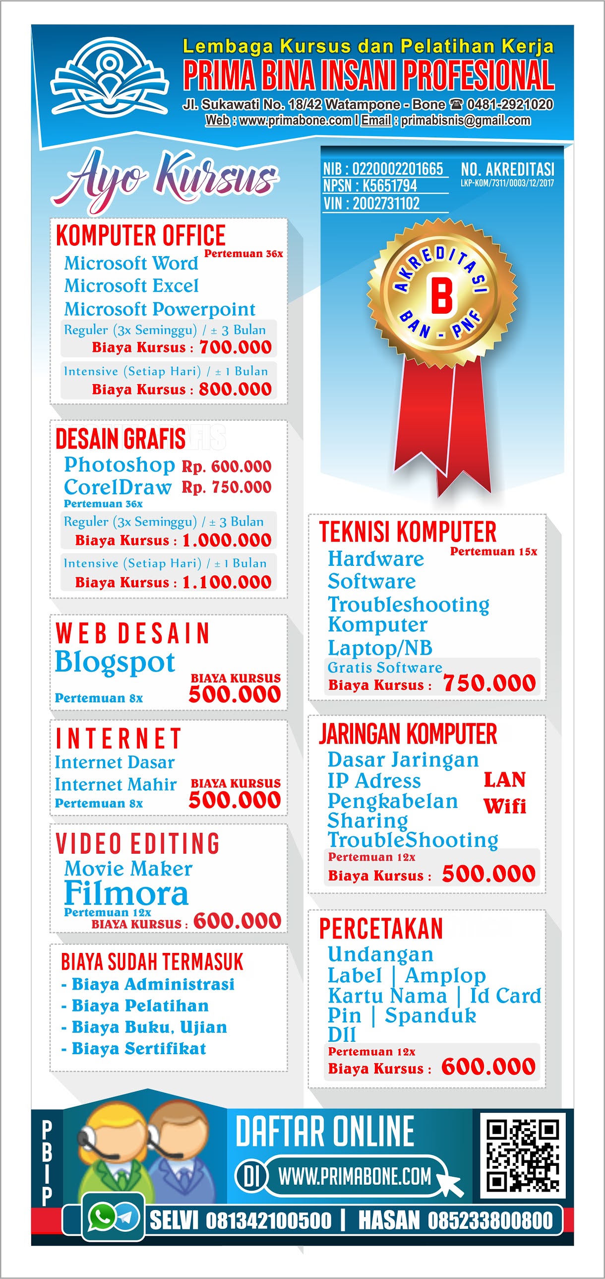 BROSUR KURSUS KOMPUTER UPDATE SEPTEMBER 2020 LKP Prima