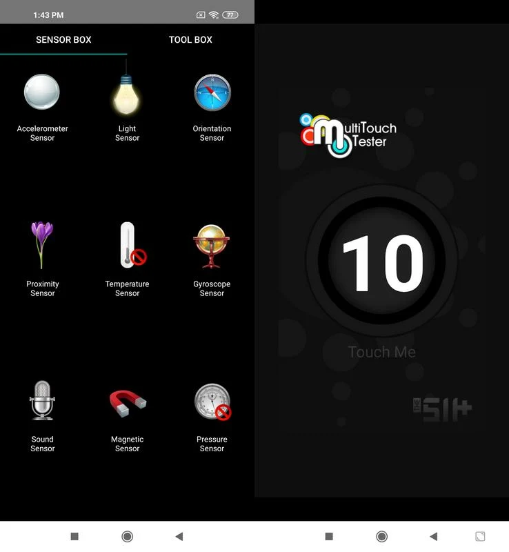 Sensorbox for Android dan Multitouch Tester Xiaomi Redmi Note 9