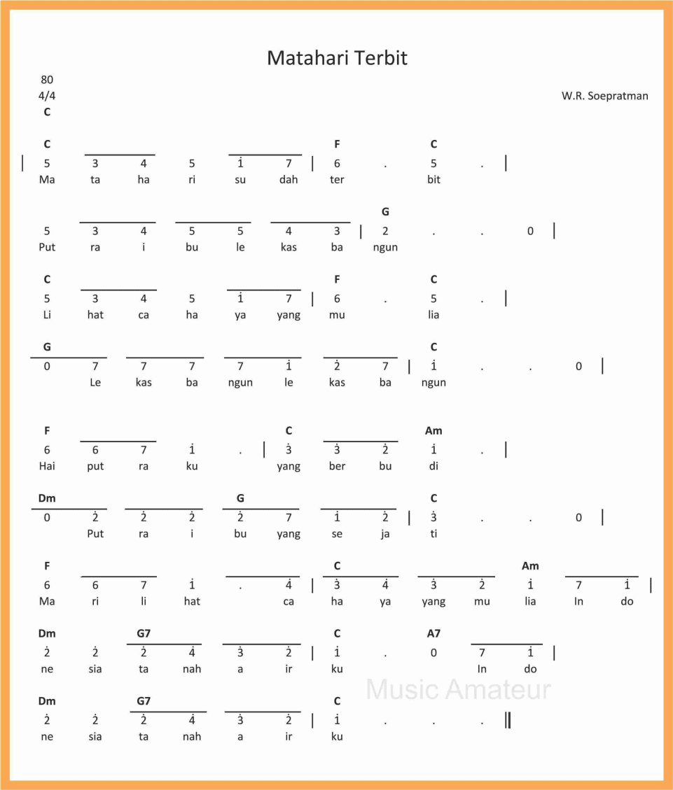 Not Angka Matahari Terbit Seputar Musik