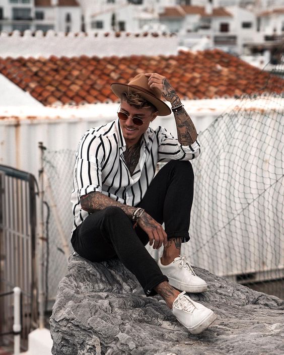 calça listrada vertical masculina