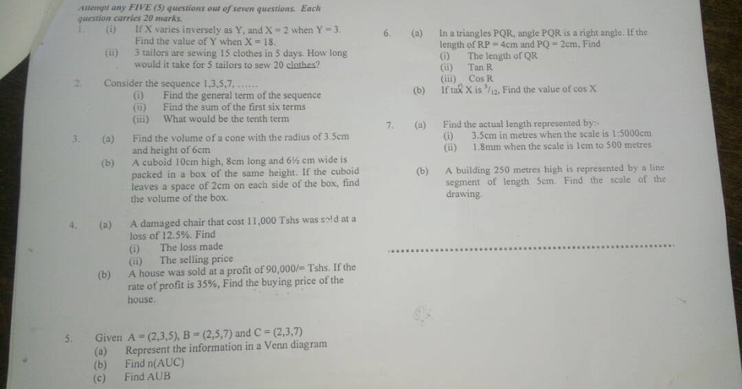 VETA PAST PAPERS AND LEARNING MATERIAL FOR ENGINEERING STUDENTS. METHEMETICS LEVEL III 2012