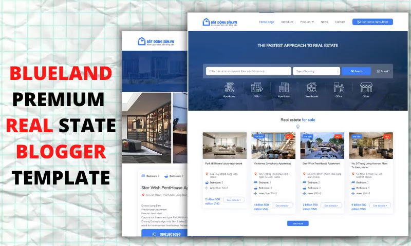 BlueLand Premium Real state Blogger Template 