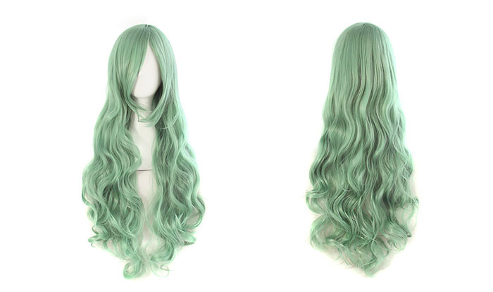 MapofBeauty 32" 80cm Long Hair Spiral Curly Cosplay Costume Wig (Gray Green)