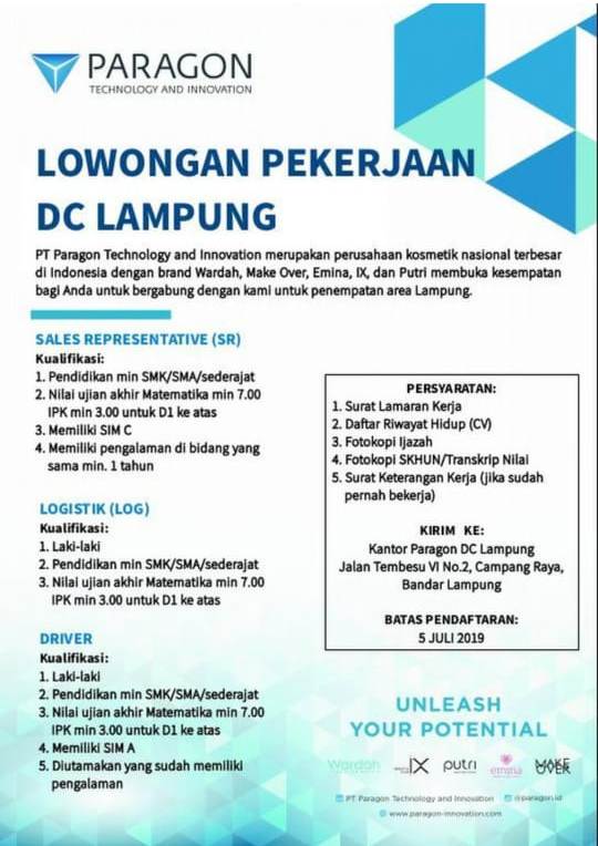 Lowongan Kerja Pt Paragon Dc Lampung Berita Lampung Saburai Online