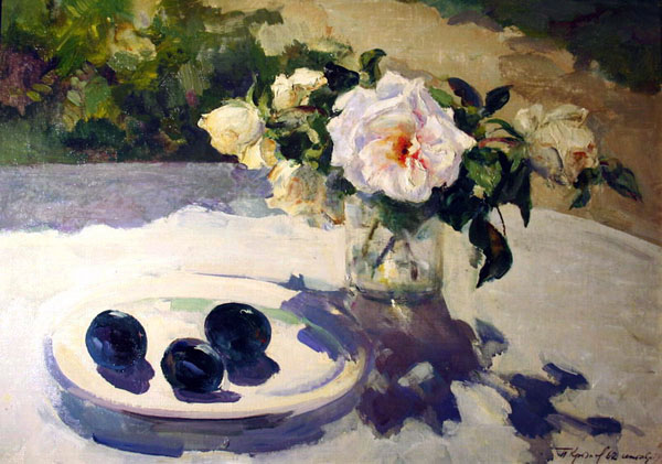 Krylov Porfiri, Les roses et prunes bleues, 1962, Musée de Porfiri Krylov, Toula, Russie