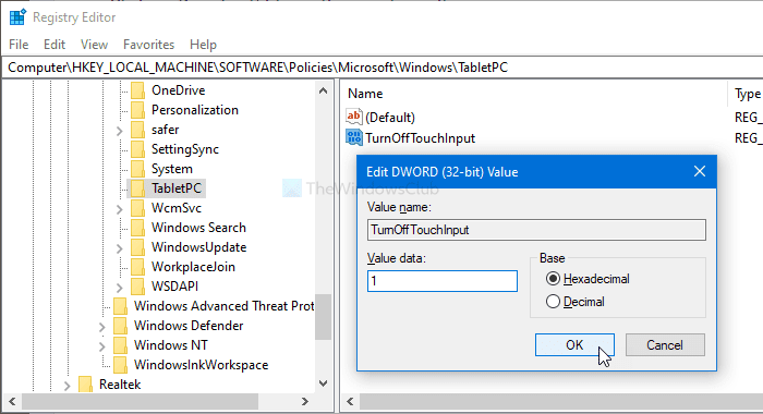 วิธีเปิดหรือปิดใช้งานการป้อนข้อมูลแบบสัมผัสของแท็บเล็ตพีซีใน Windows 10