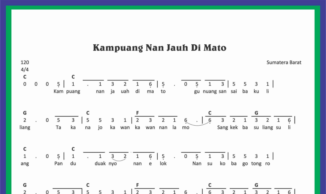 Not Angka Lagu Kampuang Nan Jauh Di Mato Sekitar Musik