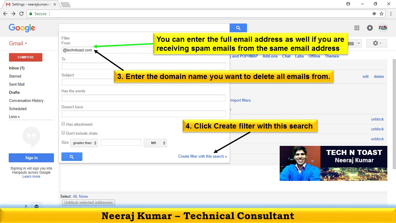 Delete all spam newsletters and promotional emails in gmail tech n