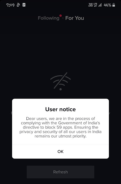 TikTok ban user notice