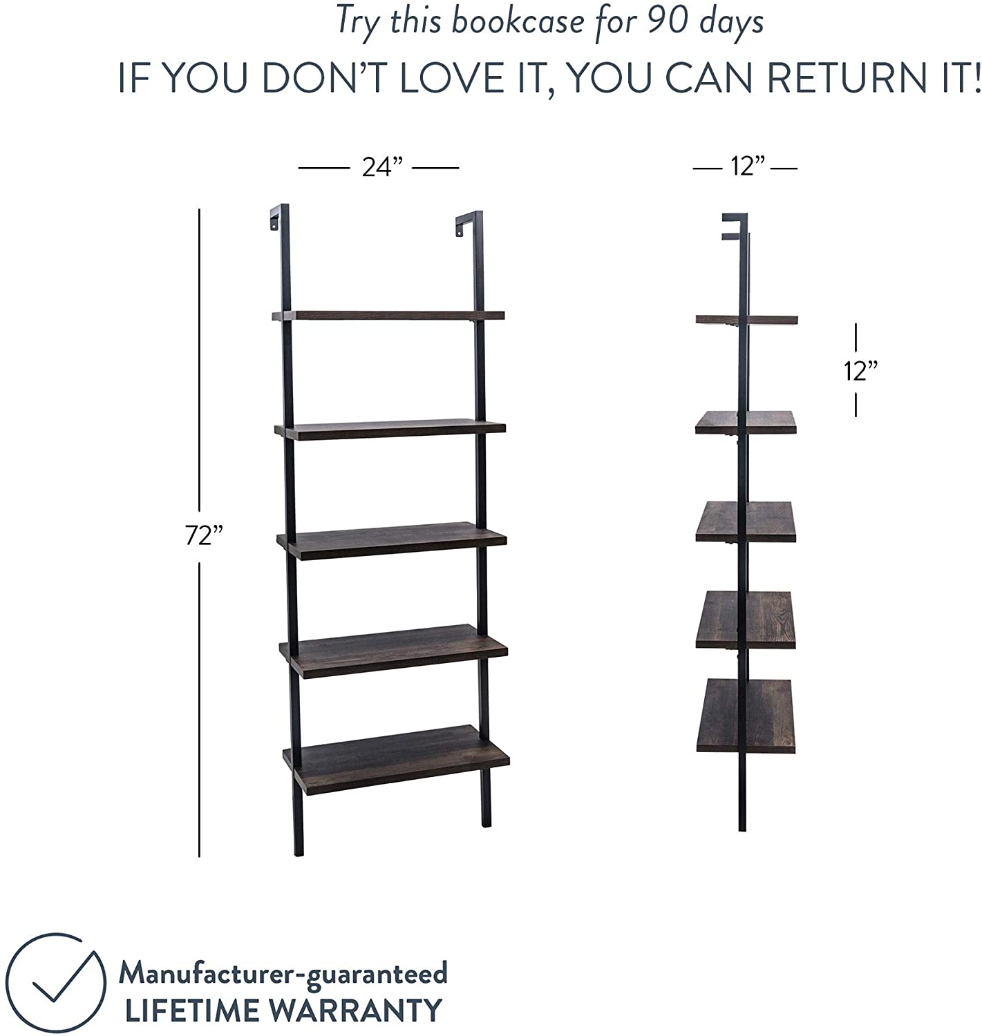 5Shelf Wood Ladder Bookcase Design with Metal Frame Home Furniture Ideas