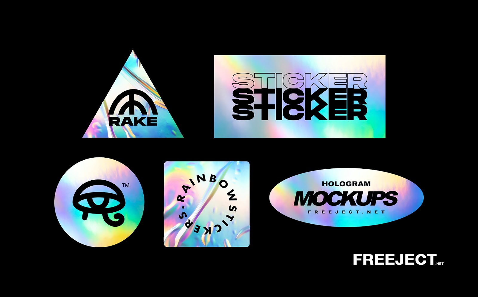free-5-holographic-rainbow-foil-sticker-mockups-psd-file