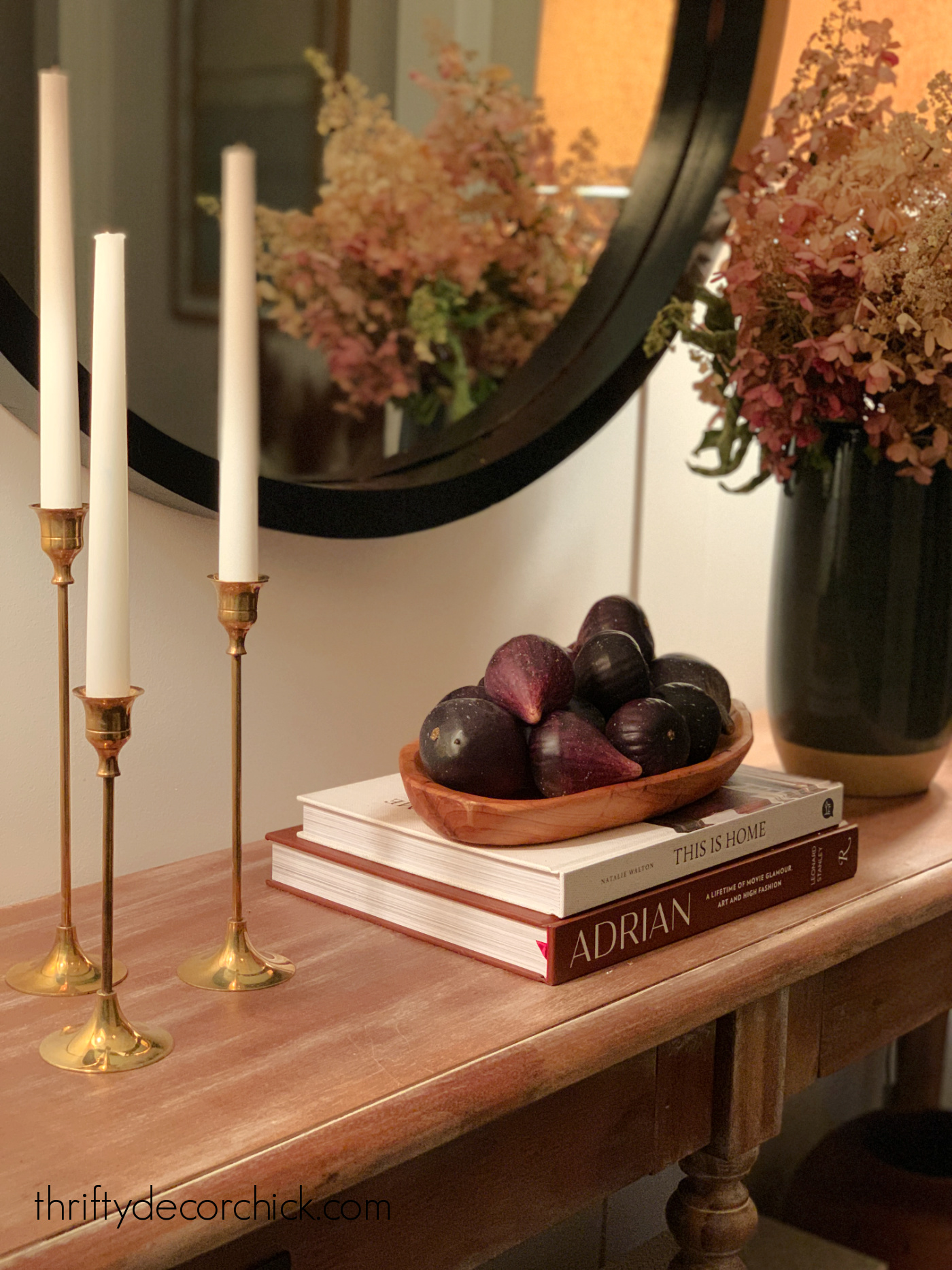Faux figs in tray on table