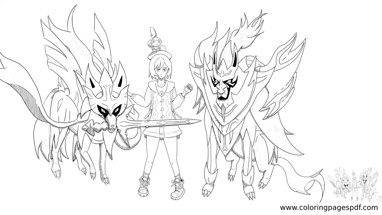 Coloring Page Of Zacian Both Forms With A Random Trainer