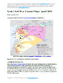 Map of fighting and territorial control in Syria's Civil War (Free Syrian Army rebels, Kurdish groups, Al-Nusra Front, Islamic State (ISIS/ISIL) and others), updated for April 2015. Highlights recent locations of conflict and territorial control changes, such as Yarmouk, Idlib, Nassib border crossing, Busra, and Tel Hamis.