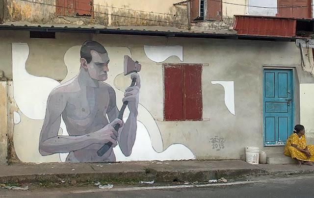 New Street Piece by Spanish Artist ARYZ on the streets of Fort Kochi, India. 1