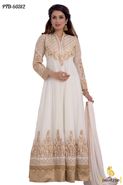 cream color heavy golden embroidery bridal anarkali dress online for wedding reception at pavitraa.in