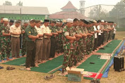 Kodim 0402/OKI-OI melaksanakan Sholat Istiqo di lapangan Bersama Polres OKI