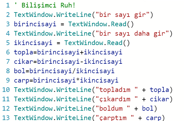 7.Sınıf Bilişim Small Basic Örnekleri -Süper Örnekler | Bilişimci Ruh