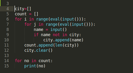 I Have Been Everywhere Man Kattis Solution in Python 3