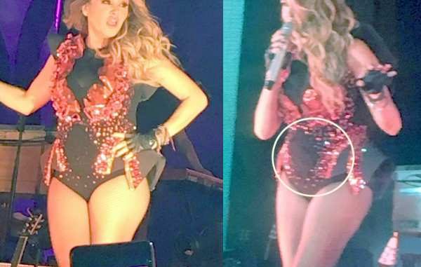 Paulina Rubio muestra en concierto su aumento de peso por embarazo