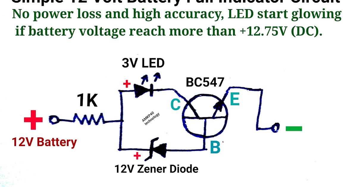 Simple 12 Volt battery full charge indicator circuit diagram