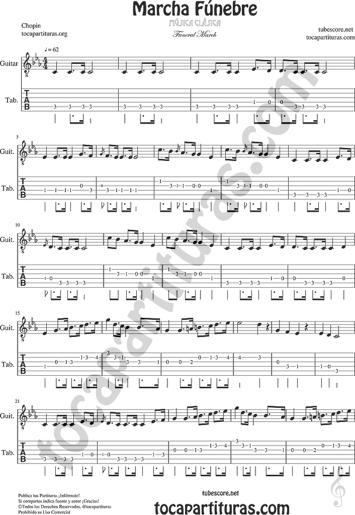 tubescore Funeral March Sheet Music for Flute, Violin, Alto Saxophone