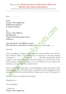 request letter to electricity board for sub meter installation