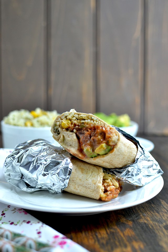 Vegetarian Rice & Beans Burrito with Queso Sauce