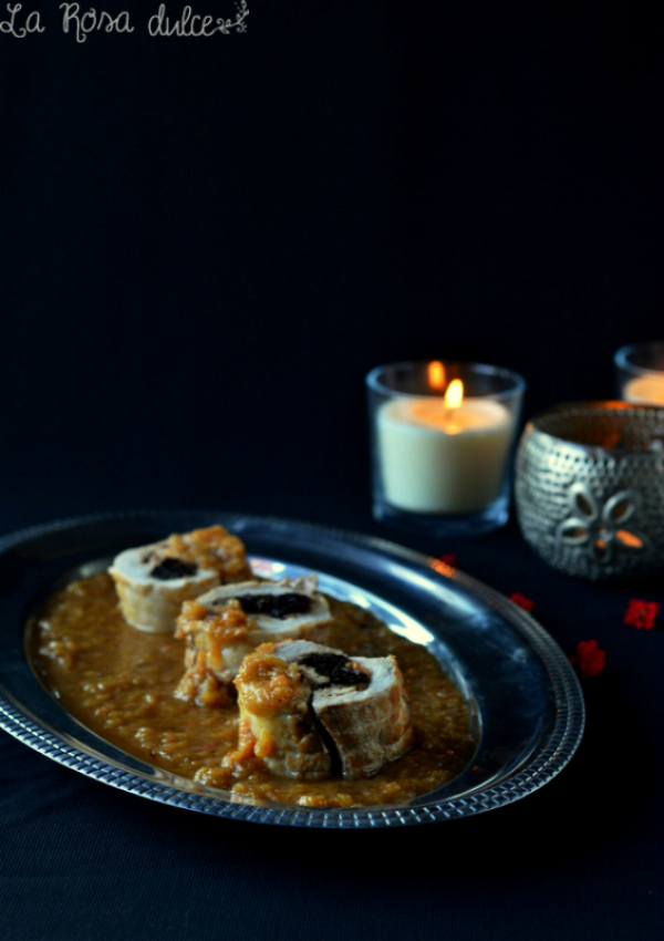 Solomillo relleno al horno con salsa de manzana