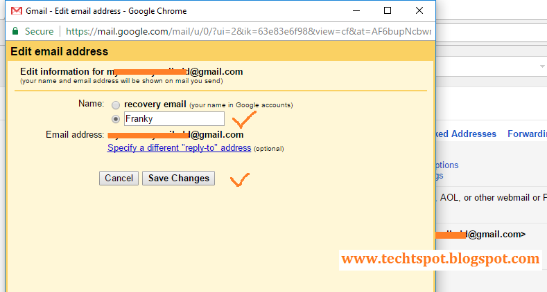 how to change email sender name in gmail