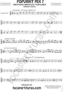  Popurrí Mix 7 Partitura de Saxofón Soprano Campanitas del Lugar Dominó La Flauta de Bartolo Sinfonía Nº 7 Beethoven Popurrí Mix 7 Sheet Music for Soprano Sax