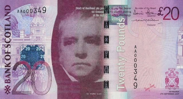Bank of Scotland 20 Pounds Sterling banknote 2007 Sir Walter Scott
