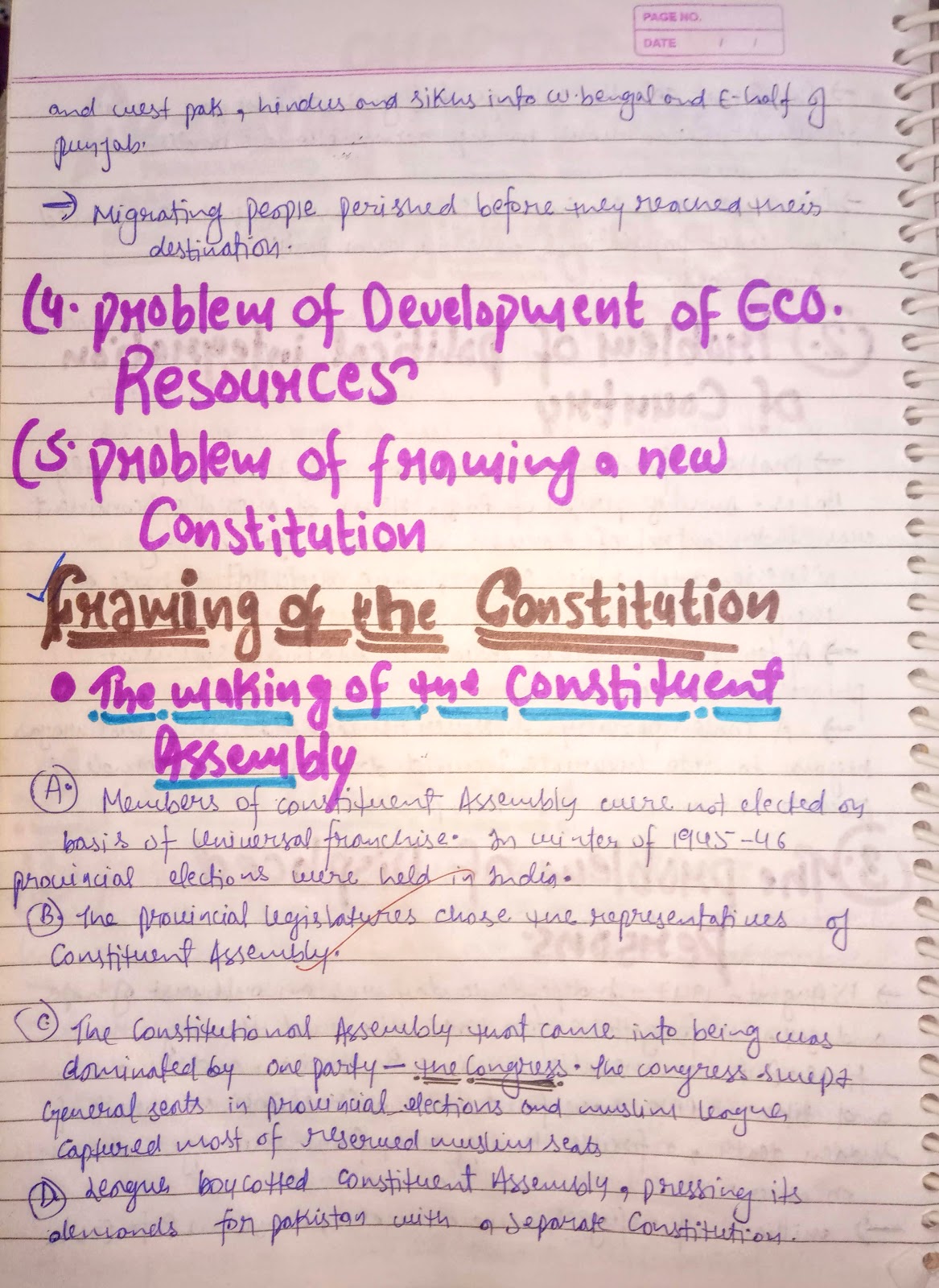 Handwritten Notes of FRAMING THE CONSTITUTION History Class 12th