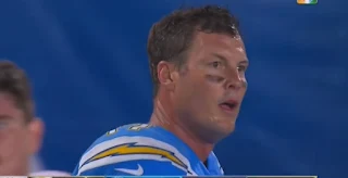 Phillip Rivers after the grabs hold of Mike Hilton