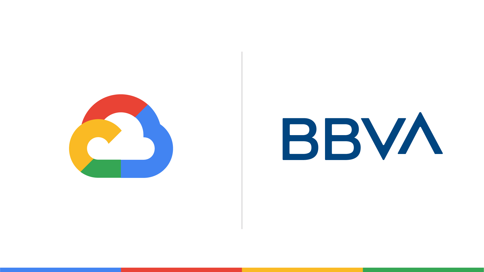 Imagen dividida con el logo de Google a la izquierda y el logo de BBVA a la derecha.