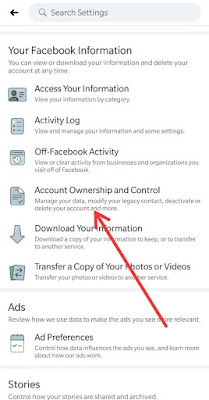 account ownership and control tiene la opcion de borrar tu cuenta de facebook