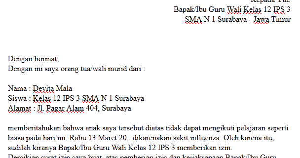 Cara Menulis Surat Izin Sakit Sma Suratmenyuratnet